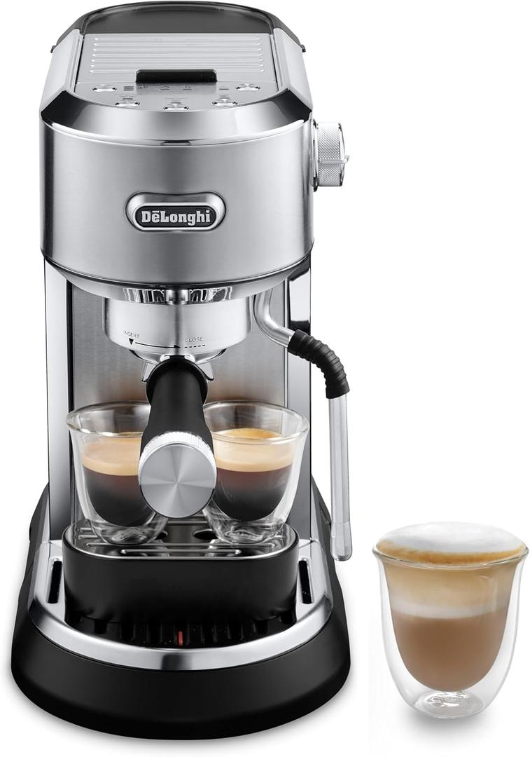 DeLonghi Dedica Maestro Espresso Machine with Milk Frother, 15-Bar Pump & Temperature Control - Barista Coffee Maker Kit for Espresso, Latte, Cappuccino & Iced Coffee - Italian Stainless Steel Design