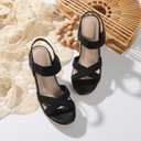 mikarka Women's Open Toe Espadrilles Wedge Sandal Slip On Elastic Ankle Strap Platform Sandals Dressy Comfortable Wedges Shoe, Size 7