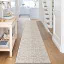 2.6x16 Washable Runner Rug for Kitchen, Cream Beige Yellow White Grey Soft Classic Runner with Non-Slip, Non-Shedding Distressed Floral Rug for Hallways Entryway Bedroom Laundry Indoor