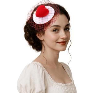 Mini Beret Hearts Headpiece Valentines Day Fascinator for Women Derby Tea Party Wedding Veil Hats