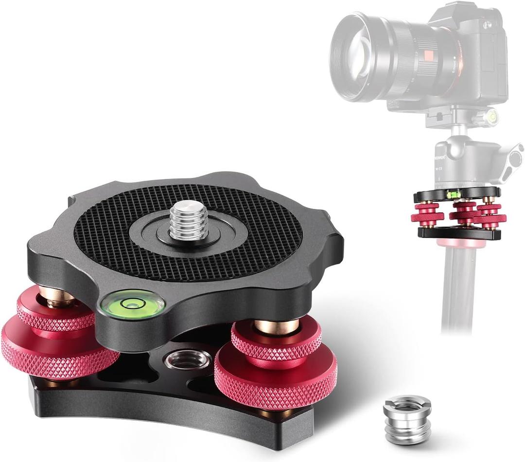 NEEWER Tripod Head Leveling Base Camera Leveler, Aircraft Grade Aluminum Alloy 3 Axis Tri Wheel Head, 3/8 Thread, -5 Precise Angle Adjustment for Macro Panoramic Photography, LP64