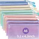 MultiBey 10 Pack A6 Mesh Zipper Pouches, Waterproof File Bags with Zipper | Durable Small Plastic Zipper Bags Organizer for Board Game Storage，Office School Supplies, 5 Pastel Colors