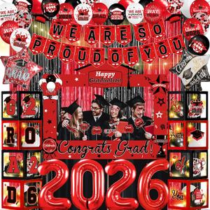 Red and Black Graduation Decorations 2026 With Light Balloon Boxes with Letters We Are So Proud Of You Banner Black and Red Graduation Decorations Class Of 2026 Decorations
