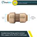SharkBite 3/8 inch (1/2 inch OD) x 1/2 inch Reducing Coupling, Push to Connect Brass Plumbing Fitting, PEX Pipe, Copper, CPVC, PE-RT, HDPE, U009LFA