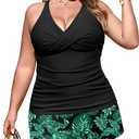 NIeyook Plus Size Swimsuits for Women Two Piece Tankini Bathing Suit with Skirt 2025 V-Neck Tummy Control Swimwear, Size: 14W (Green Leaf)