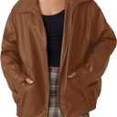 hathne Women's Oversized Leather Jackets Faux Zip Up Fall Fashion Motorcycle Jackets Coats Winter Clothes (Medium, Camel)