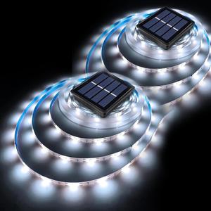 Solar LED Strip Lights Outdoor Waterproof 19.6FT 180 LED Solar Powered Rope Light Cuttable 8 Modes for Outside, Garden, Patio, Deck, Fence, Pathway, Stair, Poolside, 6000K White 2 Pack