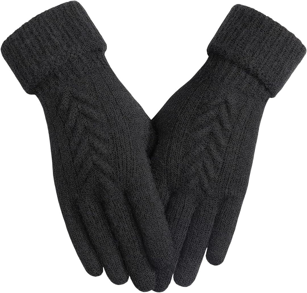 Achiou Women Winter Gloves, Touch Screen Texting Gloves, Elastic Soft Warm Knit Lined, One Size (Black)