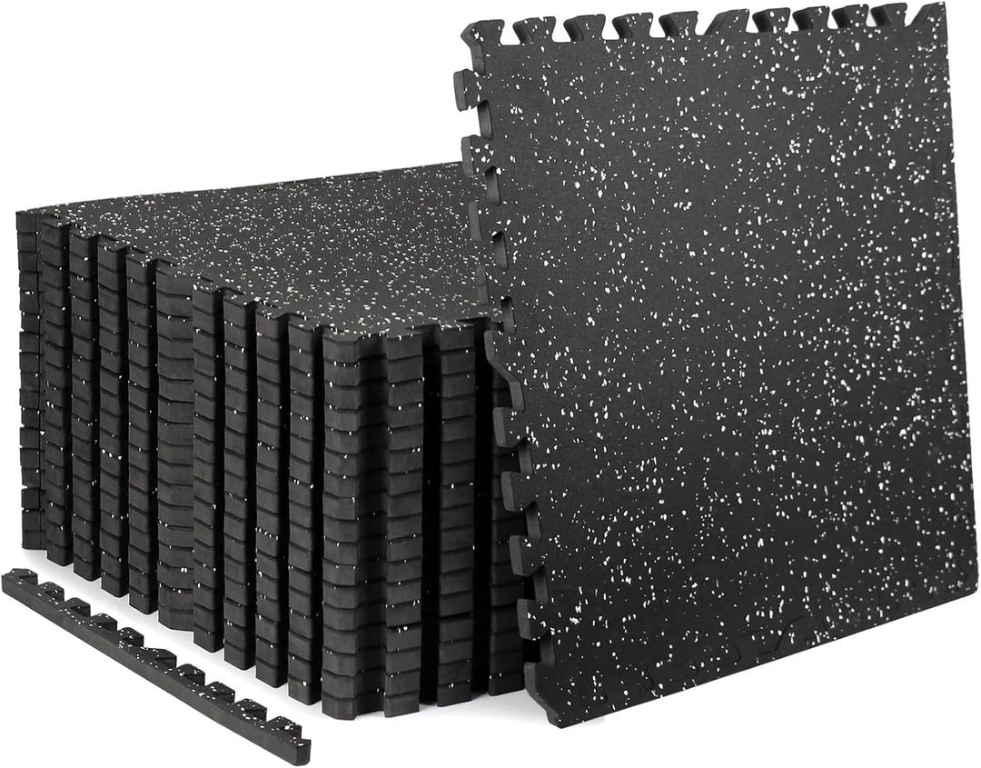 0.79in Extra-Thick 72 Sq Ft Exercise Equipment Mats, 18 Tiles Rubber Top EVA Foam Workout Mats, Interlocking Gym Flooring for Home Gym, 24 x 24in, Black & White