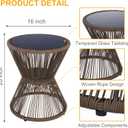SUNNYPARK Outdoor Side Table 20'' H Small End Tables Woven Rope Weather Resistant with Glass Top Round Coffee Table for Indoor Balcony Patio Poolside (Brown)