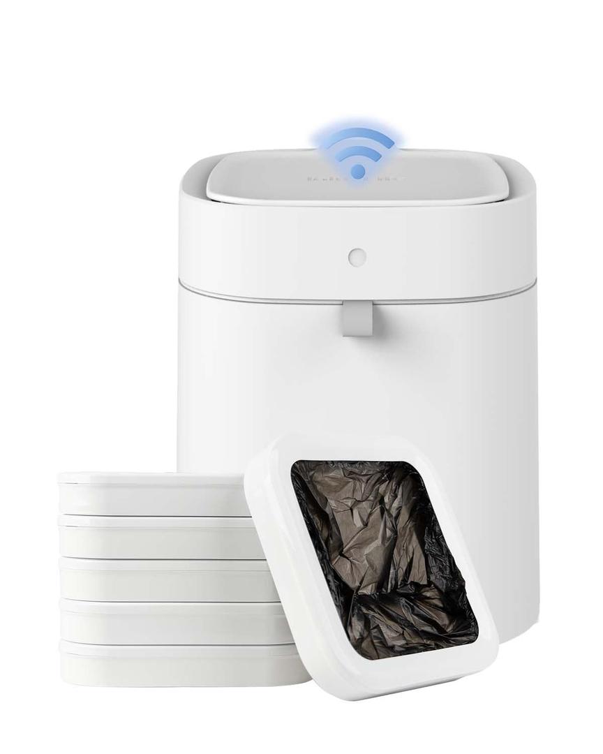 Automatic Bathroom Trash Can Touchless, 3.5 Gal Self-Sealing and Self-Changing Smart Trash Can, Rechargeable Motion Sensor Trash Bin with Lid for Bedroom Office, Come with 6+1 Refill Rings (White(with 7 Refill Rings))