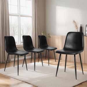 CangLong Black Dining Chairs Set of 4, Faux Leather Kitchen Chairs, Upholstered Armless Accent Chairs with Soft Backrest & Metal Legs for Living Room, Meeting Room, Black