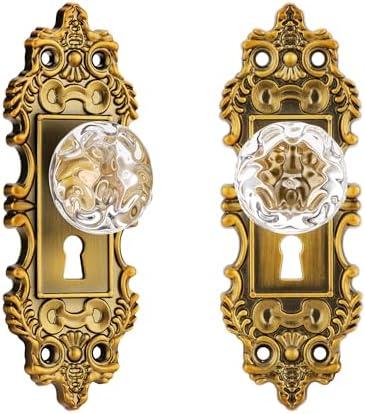 CEYMIO 5.5 Inch Height Vintage Dummy Door Knob Interior 2 Pack Crystal Glass Door Knobs Antique Brass Cabinet Knobs Keyless Decorative Hallway Closet Door Pulls Dresser Gold Door Handles
