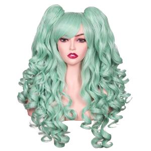 ColorGround Long Curly Cosplay Wig with 2 Ponytails (Mint Green)