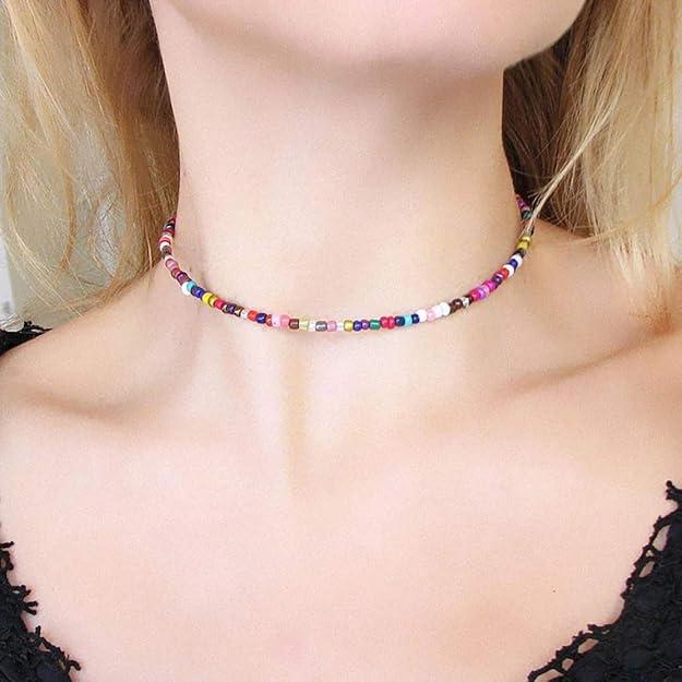 Beaded Choker Necklaces for Women Boho Seed Bead Choker Set Hawaiian Handmade Turquoise Beach Beads Necklace Chain Jewelry