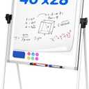 U Stand Double Sided Magnetic Dry Erase Board with Easel Stand, 40"x28" Whiteboard with Flipchart Paper Pad (25 Sheets)- Height Adjustable Standing Whiteboard for Office, Homeschooling & Studio, White