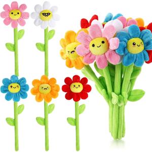 10 Pcs Plush Smile Flower Stuffed Bendable Stems Plush Bouquet Toy Soft Flower 12.6 Inch for Christmas 2026 Mother's Day Girl Girlfriend Wife(Lovely Style)