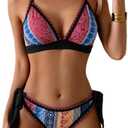 Aidonger Bikini Sets for Women Floral Two Piece Bathing Suit V Neck Shell Stitched Swimsuit Tie Side Triangle Swimwear M