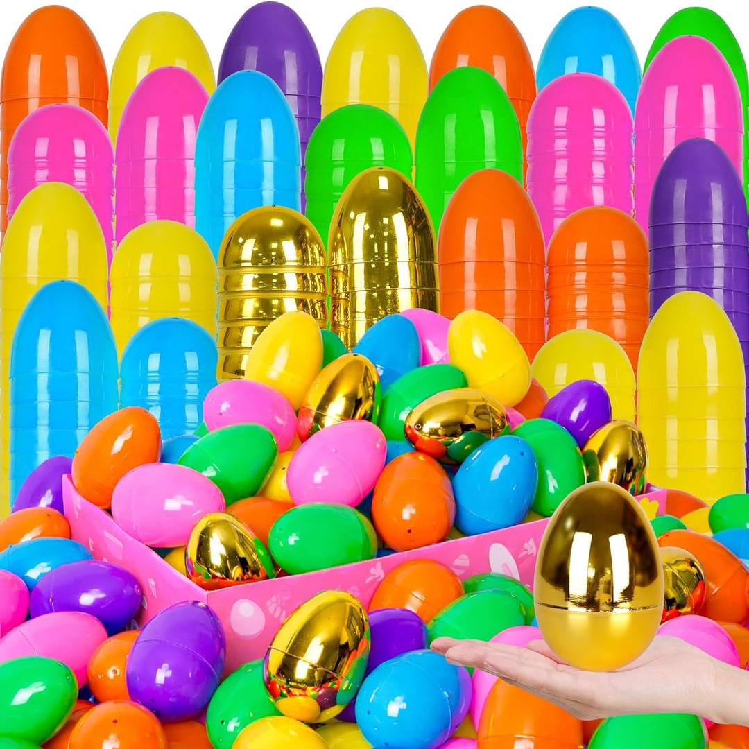 Olixmlya [6 Golden Eggs] 100 PCS 3" Fillable Plastic Easter Eggs Empty Easter Eggs Colorful Plastic Eggs Bulks Easter Basket Stuffers Hunt Easter Party Favor for Kids Teens Boys Girls