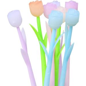 KRIZJUES 24 Pieces Color Changing Flower Pens, Gel Flower Pens Rose Creative Gel Ink Rollerball Pen Cute Ballpoint Pens Suitable for Home School Office, Kids Teachers Present Black 0.5mm (Purple Green Blue Pink)