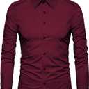 Manwan walk Men's Slim Fit Business Casual Cotton Long Sleeves Solid Button Down Dress Shirts (XX-Large, Red)
