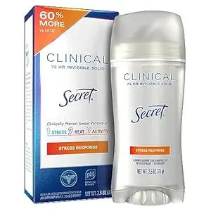 Secret Clinical Strength Antiperspirant Deodorant for Women, Stress Response, 3X Stress Protection, 72hr Sweat & Odor Protection, PH Balancing Minerals, Invisible Solid, 1.6 oz