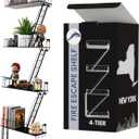 Versatile KAS 4-Tier Metal Fire Escape Wall Shelf | 30" NYC Industrial Floating Shelves for Action Figures | Black Urban Display Ladder with 7.5lb Capacity