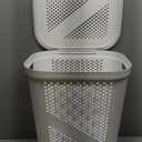 Mind Reader 60L Slim Laundry Hamper, Clothes Basket, Lid, Linen Design, Plastic, 18.25L x 14.25W x 23.5H, White