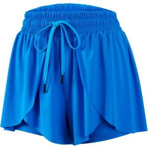Flowy Running Shorts for Women Workout Athletic Gym Yoga Butterfly Skirt with Pockets Spandex Cute Clothes Summer (Blue, L)