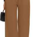 FUNYYZO Wide Leg Pants Women's High Elastic Waisted in The Back Business Work Trousers Long Straight Suit Pants (Brown, L)