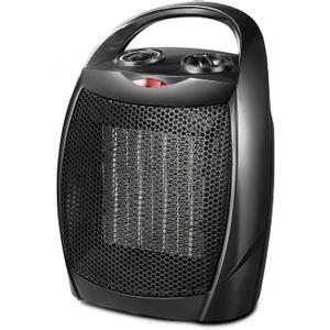 Kismile Small Electric Space Heater Ceramic Space Heater, Portable Heater Fan for Office with Adjustable Thermostat and Overheat Protection ETL Listed for Kitchen, 750W/1500W(Black) (Luxury Black-Built-in Handle)