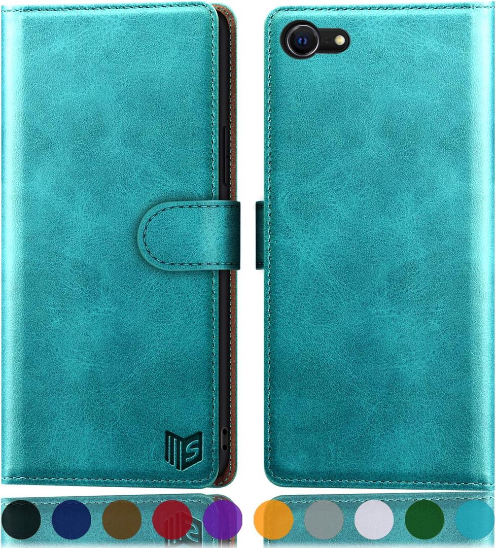 SUANPOT for iPhone 7/8/SE2/SE 3rd 2020/2022 4.7" RFID Blocking Wallet case Credit Card Holder,Flip Book PU Leather Phone case Cover Cellphone Women Men for Apple iPhone SE3 case Wallet Blue Green