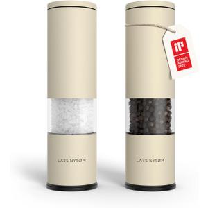 LARS NYSM Salt and Pepper Grinder Set 2 pieces I Salt Pepper Mill with Adjustable Ceramic Grinder I Design Spice Grinder Set Manual (Almond Beige)