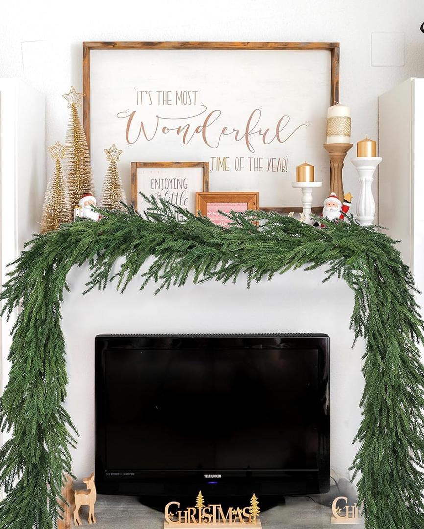 DearHouse Norfolk Pine Garland Christmas Decoration, Artificial Greenery Garland Norfolk Pine Leaves for Holiday Season Mantel Fireplace Table Runner Centerpiece (6 Feet)