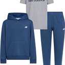 New Balance 3Pc Sweatsuit for Boys & Toddlers - Pullover Hoodie, T-Shirt, Jogger, Kids Soft Cotton Blend Fleece (2T-12) (Black)