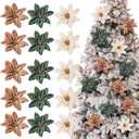 15 Pcs Christmas Poinsettia Artificial Flowers with Clips Christmas Tree Flowers Decor 5.5'' Vintage Poinsettia Xmas Tree Decoration for Xmas New Year Wedding Party (Elegant Color) (White, Brown, Green)