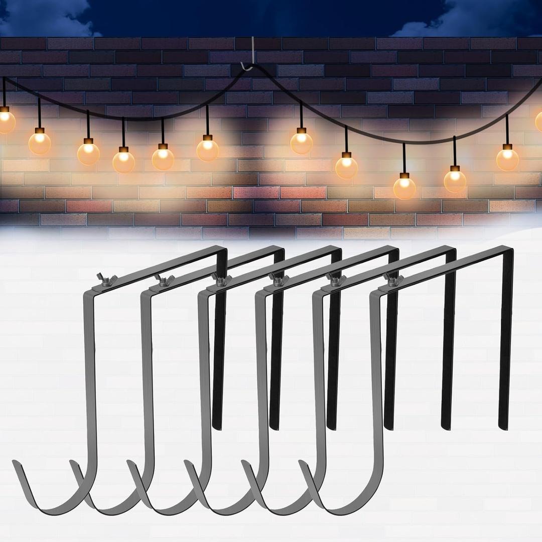Adjustable Outdoor Light String Hooks for 6-11 inch Concrete Cinder Block Wall and Fences,6 Pcs Metal No Drill String Light Hangers,Outside Hanging Rope Lights Cable Cord Holders Organizer (6-11 in)