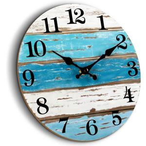 CHYLIN 16 Inch Wall Clock, Large Outdoor Clocks for Patio, Pool Beach House Decor Tropical Clocks for Walls, Nautical Coastal Themed Blue Clock for Lake House, Bathroom, Living Room, Kitchen (16"), Blue/White 
