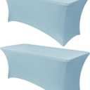 Obstal 6Ft Stretch Spandex Table Cover for Standard Folding Tables - 2 Pack Universal Rectangular Fitted Tablecloth for Party, Banquet, Events, Trade Show (Dusty Blue, 72L x 30W x 30H Inches)