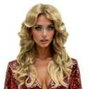 H&Bwig Farrah Fawcett Feathered Wigs, Blonde 70s Vintage Womens Long Natural Synthetic Wig for Lady - Party Cosplay Costume Accessory