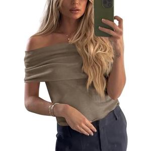 Imily Bela Women's Off The Shoulder Sweaters Casual Knit Sleeveless Summer Y2K Going Out Tops Blouses XXL