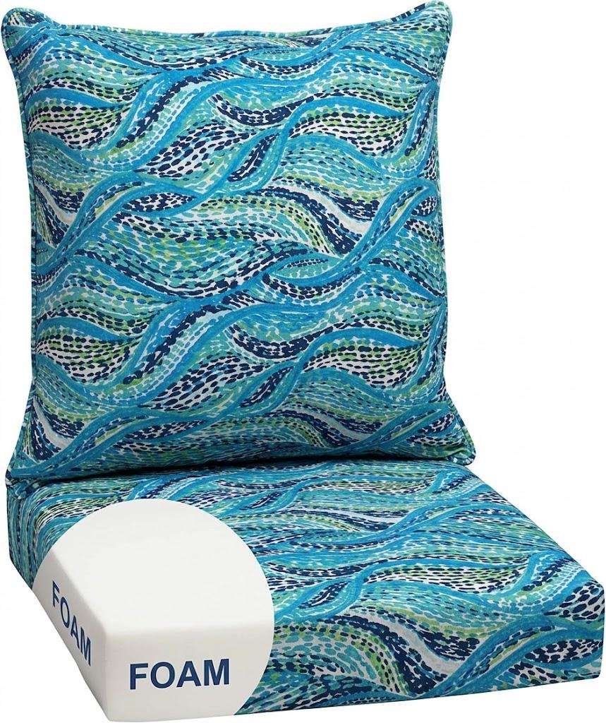 Arden Outdoor Foam Deep Seat Cushion Set, 24 in x 24 in, Weather-Proof, Rain-Proof, Fade Resistant Patio Cushion, Bottom and Back Cushion for Chair, Sofa, and Couch Aqua Leala, 1 Pack