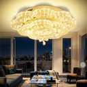Flashing God W24'' Gold Crystal Chandeliers Crystal Ceiling Light Fixtures LED Flush Mount Light for Living Room Bedrooms Dining Room Dimmable 2700k 4500k 6000k