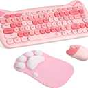 3 Pcs Cute Cat Keyboard and Mouse Combo, USB Wireless with Cat Paw Mouse Pad, Silent 84 Keys 2.4 Ghz Compatible with Notebook PC Graduation Gift for Women