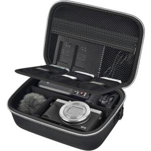 Casmilee Camera Case for Canon G7X Mark III III II SX740, Sony ZV-1 ZV-1F ZV-1II, Protective Travel Storage Bag with Padded Interior for Content Creators, Extra Pockets for Batteries Tripod Microphone