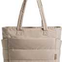 BAGSMART Tote Bag for Women, Lightweight Puffy Tote Bag with Compartments Quilted Shoulder Bag Handbag for Travel, Work, Gym (Standard Size, C-standard Size-grayish Brown)