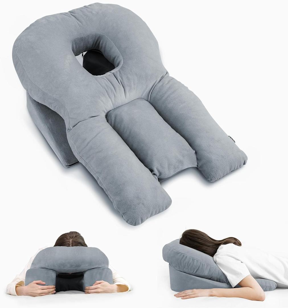 HOMCA Face Down Pillow for Eye Surgery Recovery, Soft Support Stomach Sleeping Pillow with Adjustable Airflow Gap, Face Hole for SmallMedium Adult Faces, Not Recommended for Larger Face Sizes