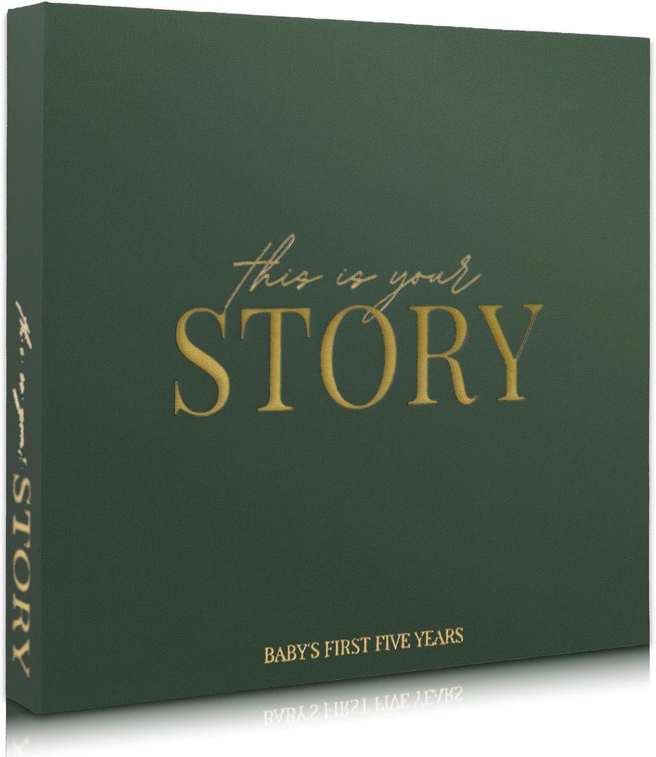 Baby Memory Book & Baby Keepsake Book to Record Baby's Milestones and Photos for Newborn Girl or Newborn Boy, Gender Neutral, Scrapbook Album, First 5 Year Journal Includes Stickers & Keepsake Box (Evergreen)