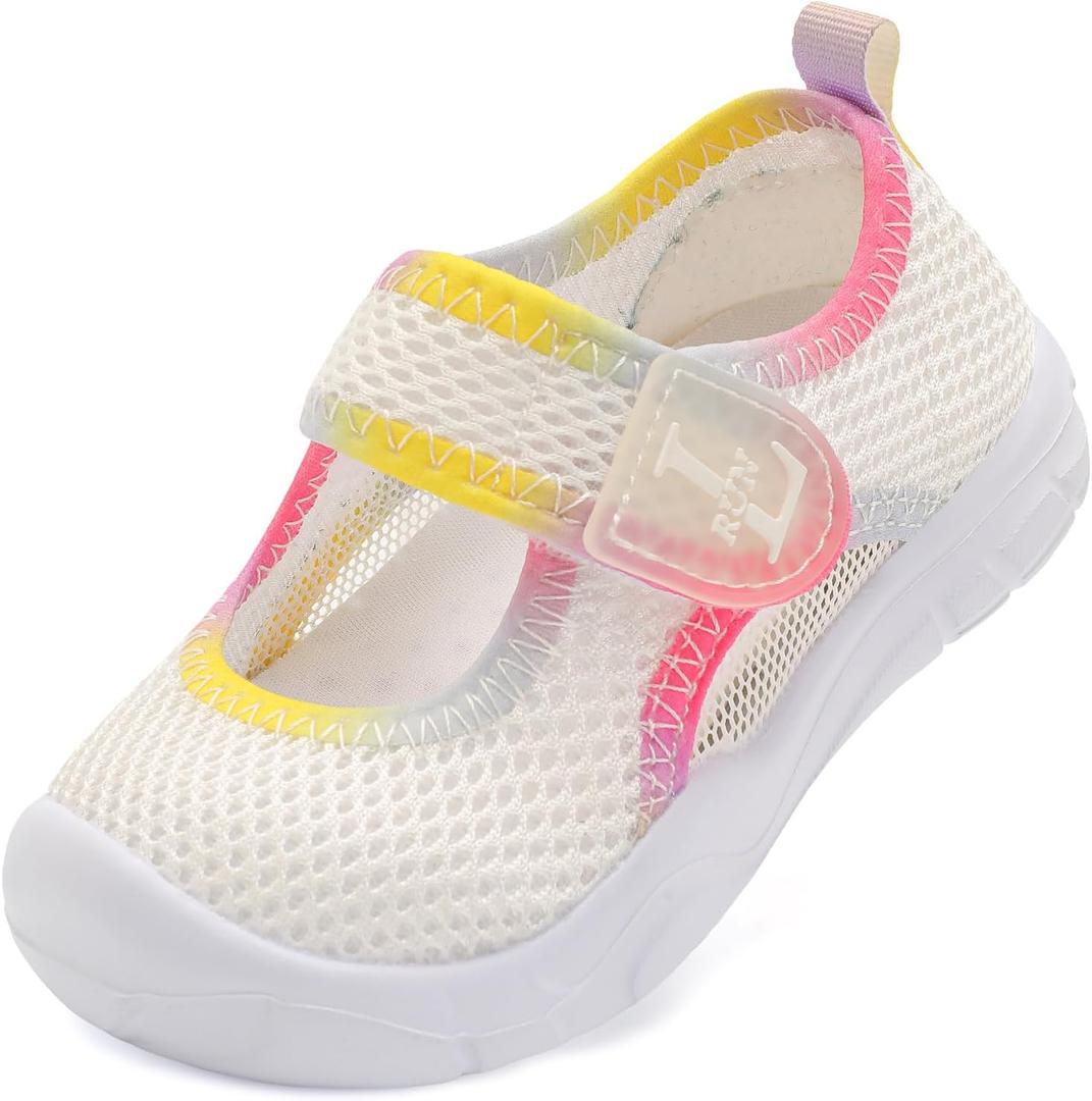 L-RUN Toddler Sandals Summer Boys Girls Adjustable Kids Sandal with Hook Loop Closed-Toe Lightweight Outdoor Sport Sandals (White) 8 Toddler
