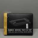 Bamboo Serving Tray with Metal Handles (Set of 3), Ottoman Decorative Trays Platter for Eating Breakfast, Working, Storing, and Party (Black)